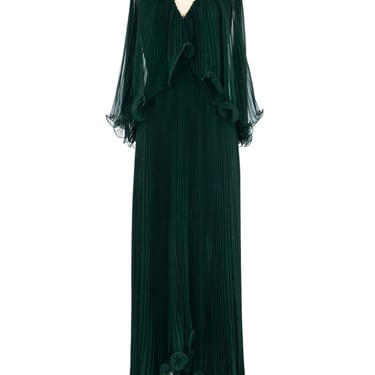 Alfred Bosand Emerald Pleated Evening Gown