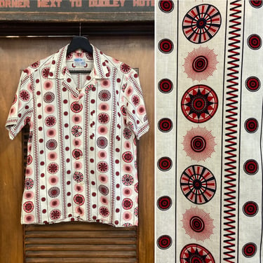 Vintage 1950’s Atomic Pattern Loop Collar Cotton Rockabilly Shirt, 50’s Shirt, 50’s Rockabilly, Vintage Pilgrim, Vintage Clothing 