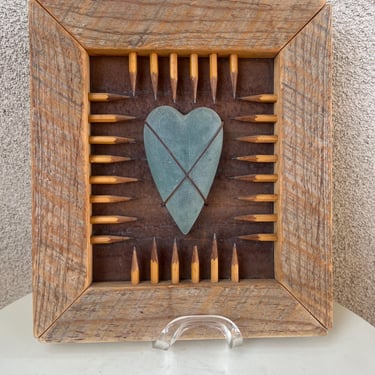 Vintage unique 1997 3D Art Encased Heart Theme Wood Glass Pencils signed By Larry Fielder, American artist. 