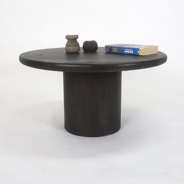 Round Coffee Table , Pedestal Table , Solid Wood Low Coffee Table , Modern Style Design - Black 