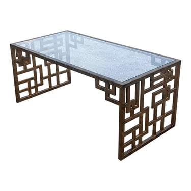Horchow “Lovelace” Chinese Fretwork Antiqued Metal Coffee Table 