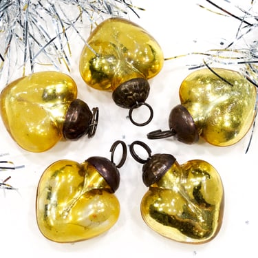 VINTAGE: 5pc Small Aged Mercury Glass Heart Ornaments - Green Heart Pendants - Kugel Style Christmas Ornaments - SKU os-176-00032491 