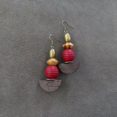 Bold red wooden earrings 