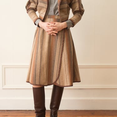 1970s Striped Ombré Wool Leg of Mutton Ensemble 