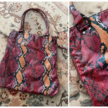 Y2K The Limited large pink & orange snakeskin purse | gorgeous faux reptile, vegan, runway trend, roomy top handle tote bag 