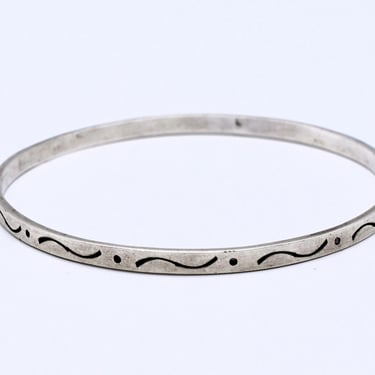 90's Mexico 925 silver geometric boho bangle, sterling waves & moons mystic hippie stacking bracelet 