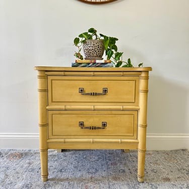 Vintage Henry Link Bali Hai Nightstand - Two Drawer - Yellow Faux Bamboo 