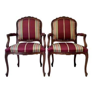 Ethan Allen Country French Accent Armchairs - a Pair 
