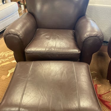 Manhattan Leather Roll Arm Chair and Ottoman from Pottery Barn