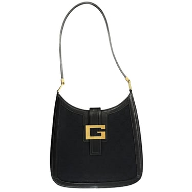 Gucci Black Canvas Logo Shoulder Bag