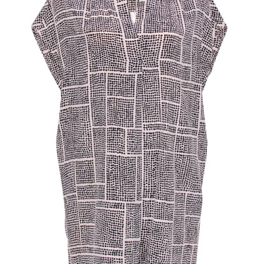 Vince - Cream & Black Dotted Print Short Sleeve Shift Silk Dress Sz XS