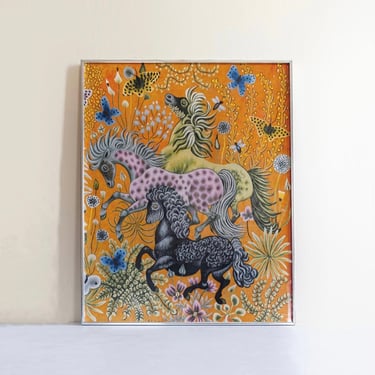 vintage Dom Robert aubusson tapestry print &quot;la chasse aux papillons&quot;