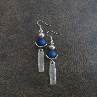 Blue agate earrings, mid century modern copper earrings, Brutalist bold statement earrings, artisan boho earrings, bohemian gypsy earrings 