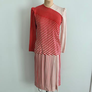 Carolina Herrera red/white silk stripe skirt set- size 8 