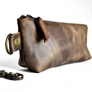 Made in USA | Leather Zipper Bag | Leather Pencil Pouch | Makeup Bag 