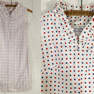 Vintage Polka Dot Dress Red White Blue 60s Mod Peter Pan Collar 1960s Mod Twiggy Sleeveless Mini White Stag Young Casuals XXS 