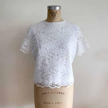 Short-Sleeved White Lace Blouse - 1960s 