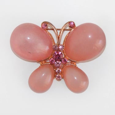 Vintage Butterfly Brooch Pink Lucite and Pink Rhinestones Brooch Pendant Combo 