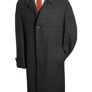 Vintage 1950s Wool TWEED Raglan Overcoat ~ size 40 Long ~ Trench Coat / Balmacaan ~ Varsity Town Clothes ~ Houndstooth 