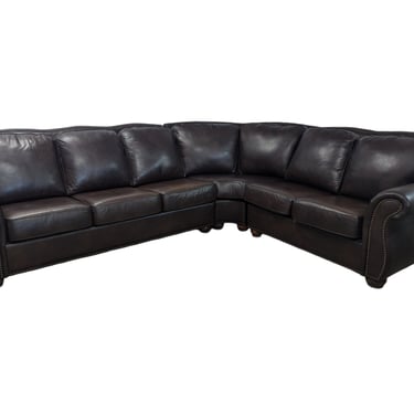 United Leather 3 Piece Studded Sectional