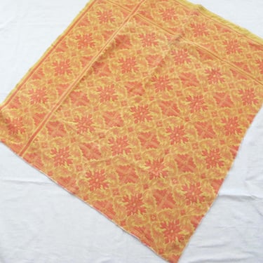 Vintage 60s Beach Blanket Towel Rug - 1960s Bohemian Hippie Pink Yellow Floral Damask Extra Large Towel - Picnic Blanket 