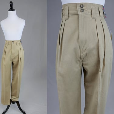 80s 90s NWT Pleated Pants - 27" or snug 28" waist - Paris Sport Club Khakis - High Rise Relaxed Tapered - Vintage 1980s 1990s - 31.5" inseam 