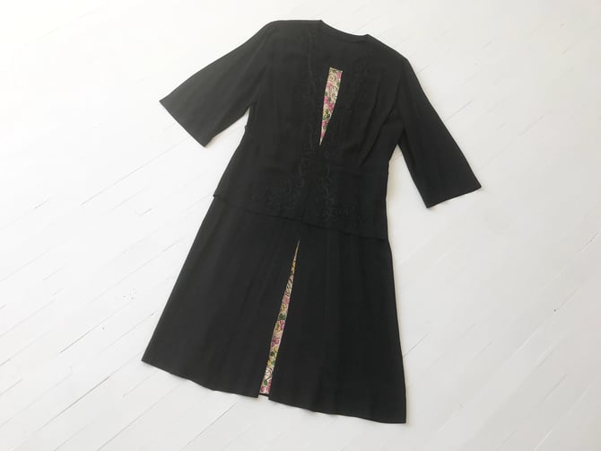 1930s Black Soutache Day Dress 