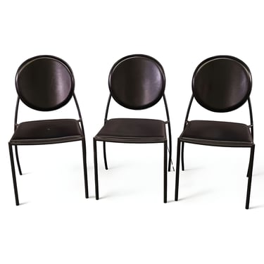 Set of 3 Dakota Jackson Memphis style "Vik-Ter" Black Leather Side Chair 