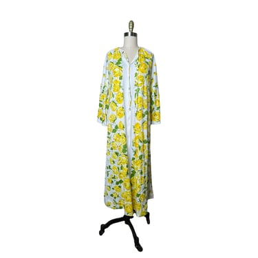 Vintage Womens JCPenney 1970s Floor Length Yellow Floral Robe/Dress Size medium 