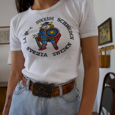 Vintage Svezia Sweden Souvenir Graphic Single Stitch T-shirt 