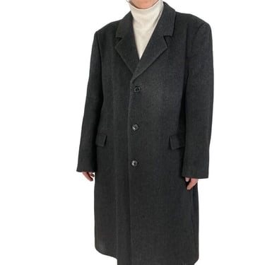 Vintage Unisex Charcoal Gray Cashmere Blend Preppy Long Trench Coat Sz L 