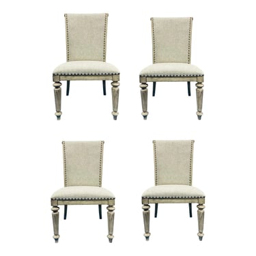 Transitional French Style Linen Dining Chairs Set of 4