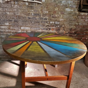 1960s Wood Table with "Boho" Starburst top