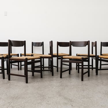 Set of 6 Vico Magistretti Inspired Wenge Dining Chairs with Rush Seats