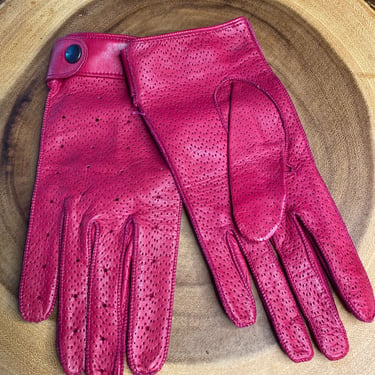 Vintage Driving Gloves Womens Fuchsia Pink Leather Made In Italy 