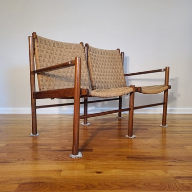 Mid Century Wood and Rope Settee Made in Italy 
