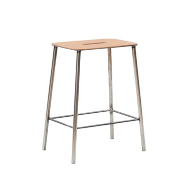 Adam Stool H50, Raw Steel & Natural Leather