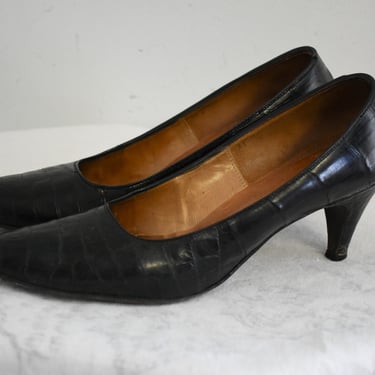 1950s Millerettes Black Leather/Reptile Heels 