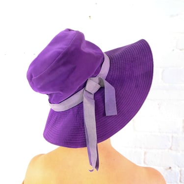 1970s Purple Floppy Hat | 70s Purple Velvet Floppy Hat | Evelyn Varon 