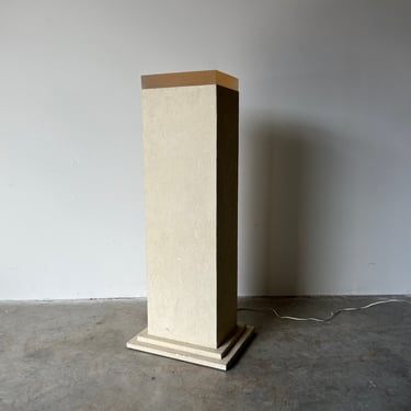 80's Postmodern Plastered Wood Lighted Display Pedestal 