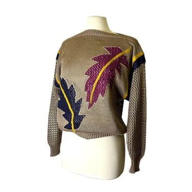 Vintage Escada Neiman Marcus Linen Wide Neck Beaded Purple Leaf Jumper Sweater Size 38 