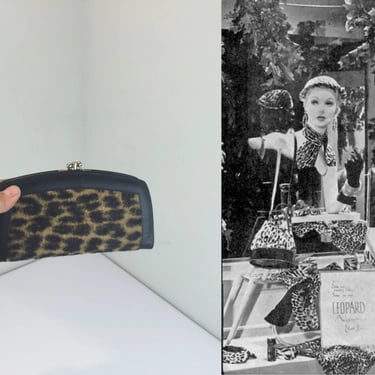 Costly In the Jungle - Vintage 1950s 1960s Baronet Printed Leopard Faux Fur Black Leather Wallet 