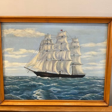 1937 Seascape Oil Painting - Inscription on reverse - Free Shipping 