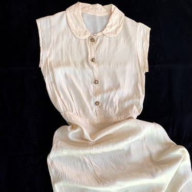 1930s Pongee Silk Day Dress - Size XS