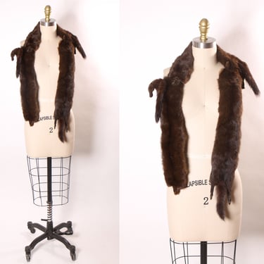 1950s Dark Brown Three Pelt Mink Fur Fulled Bodied Stole Shoulder Wrap 