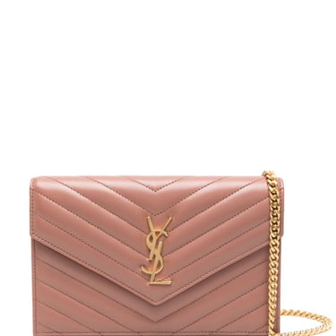 Saint Laurent Women Cassandre Leather Wallet On Chain