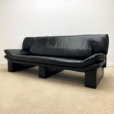 vintage Italian Nicoletti Salotti black leather couch sofa post modern 
