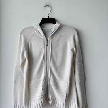VTG Liz Claiborne Hoodie Beige Knit Full Zip Cotton Women Petite Tennis Preppy 