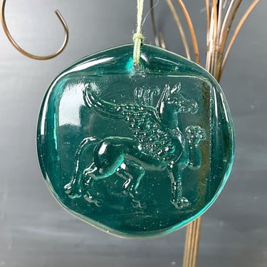 Griffon pressed glass suncatcher ornament - vintage handmade art glass 