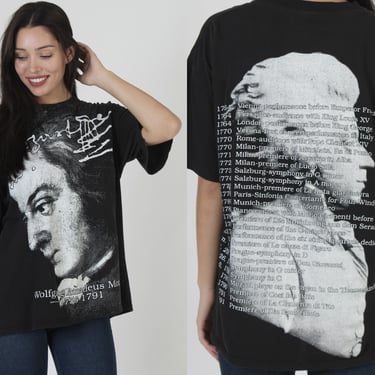 Vintage 1992 Mozart AOP T Shirt, 90s Musical Composer Single Stitch Tee, Double Sided All Over Print Top XL 